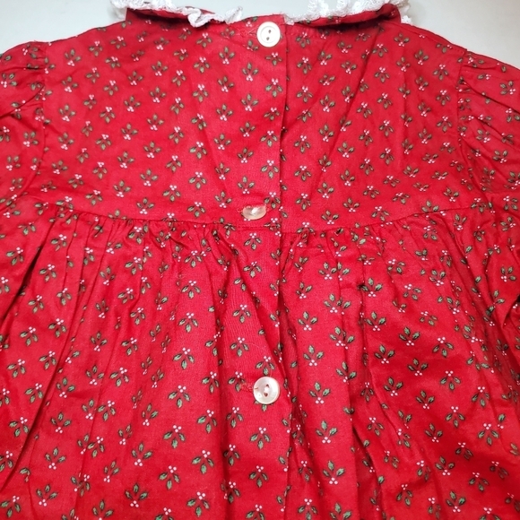 Vtg Bryan Baby Girl Holiday Christmas Tiny Floral Red White Lace 4T Dress - Picture 6 of 7